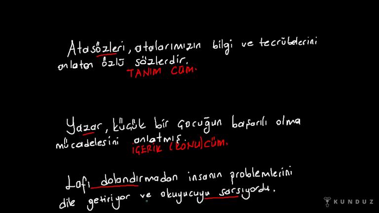 Tanım, İçerik ve Üslup Cümleleri