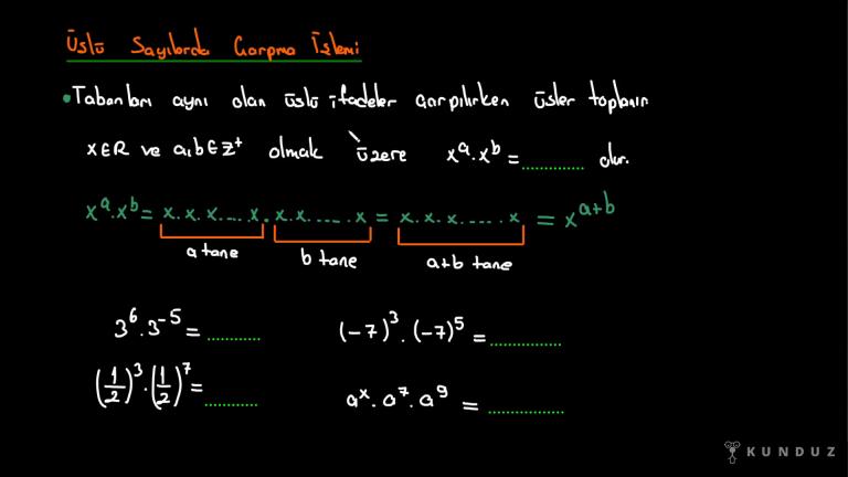 Negatif Kuvvet, Üslü Sayılarda Toplama, Çıkarma ve Çarpma İşlemi